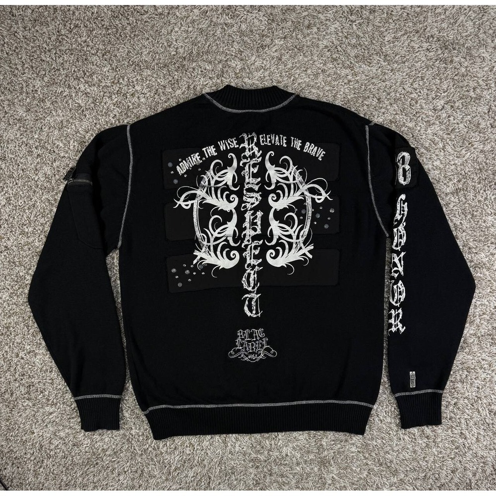 Y2K Blac Label Premium Product Studded Full Zip Sweater Black Size XL